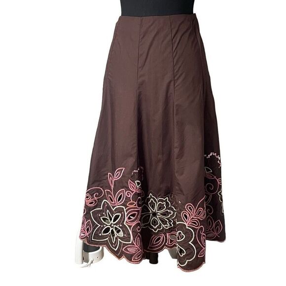 Sunny Leigh Brown and Pink Embroidered A-Line Skirt MI0032 - Picture 1 of 7